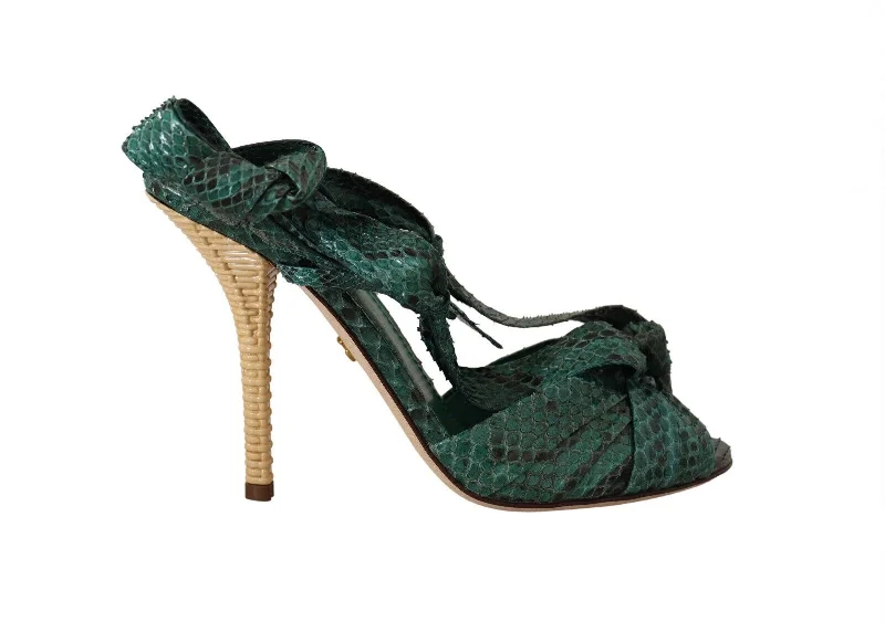 Women’s sandals evening -Dolce & Gabbana Emerald Exotic Leather Heeled Women's Sandals