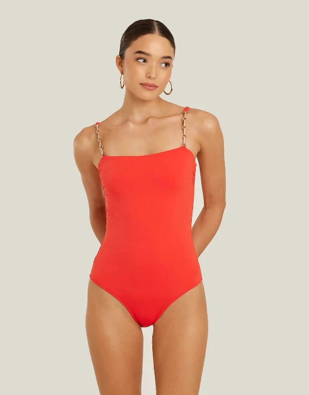 Women’s one-piece swimsuit metallic -Chain Strap One Piece Swimsuit, Watermelon