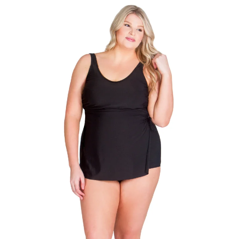 Women’s swim skirt spring -Front Skirted One-Piece Swimsuit - Black