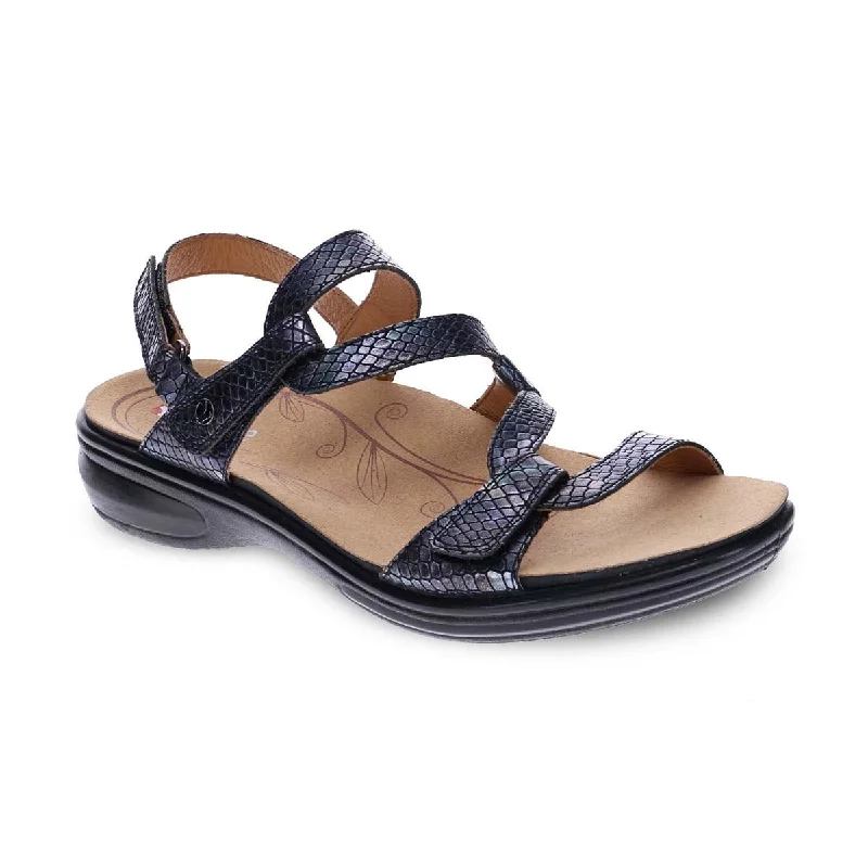 Women’s sandals tropical -Revere Emerald Women's 3 Strap Leather Sandals In Slate