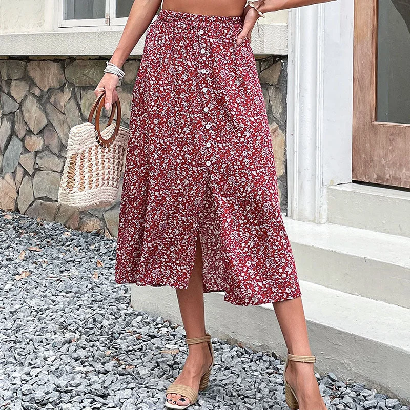 Women’s swim skirt chlorine resistant -Women's new summer printed red half length skirt