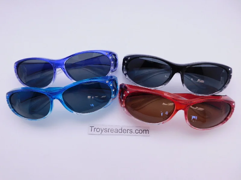 sunglasses glitter finish -Polarized Bright Transparent Glitzy Polarized Fit Overs in Four Colors