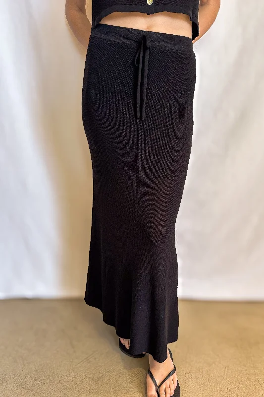 Women’s swim skirt high waisted -Knit Drawstring Maxi Skirt / Black