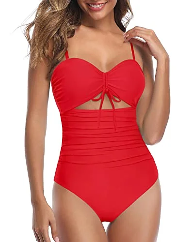 Women’s one-piece swimsuit slate -Ruched High Waisted Swimsuits For Curvy Womens-Red