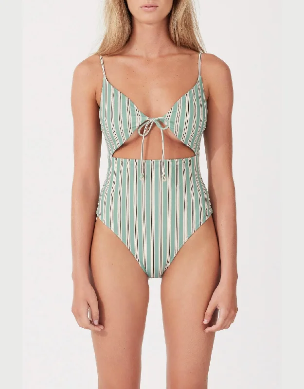 Women’s one-piece swimsuit fringed -Myrtle Pinstripe One Piece