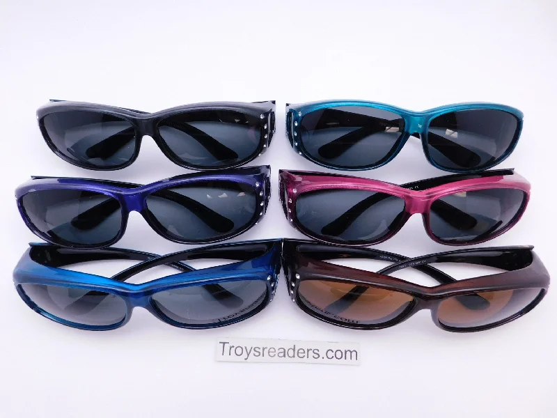 sunglasses interchangeable lenses -Polarized Double Temple Rhinestone Fits-Over Sunglasses in Six Colors