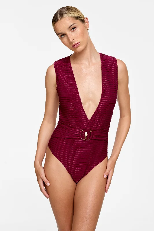 Women’s one-piece swimsuit gray -Delilah One Piece - Black Cherry Pleat