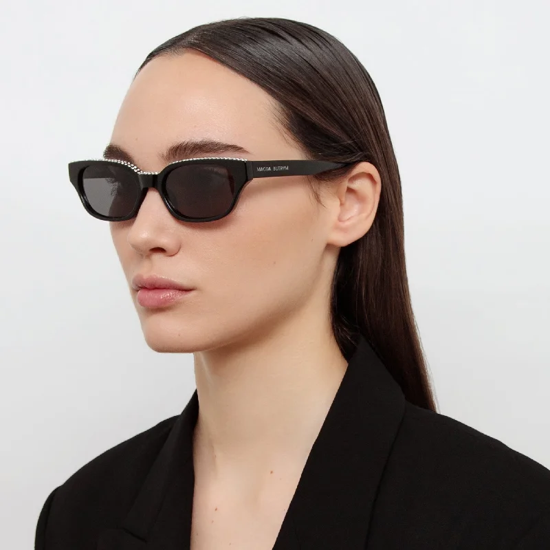 sunglasses running style -Medium Cat Eye Sunglasses in Black and Crystals