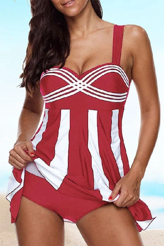 Women’s one-piece swimsuit purple -Striped Sporty One Piece Swimwear