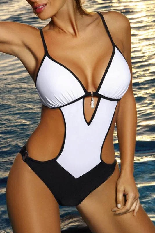 Women’s one-piece swimsuit eco-friendly -Color Block Stunning One Piece Swimwear