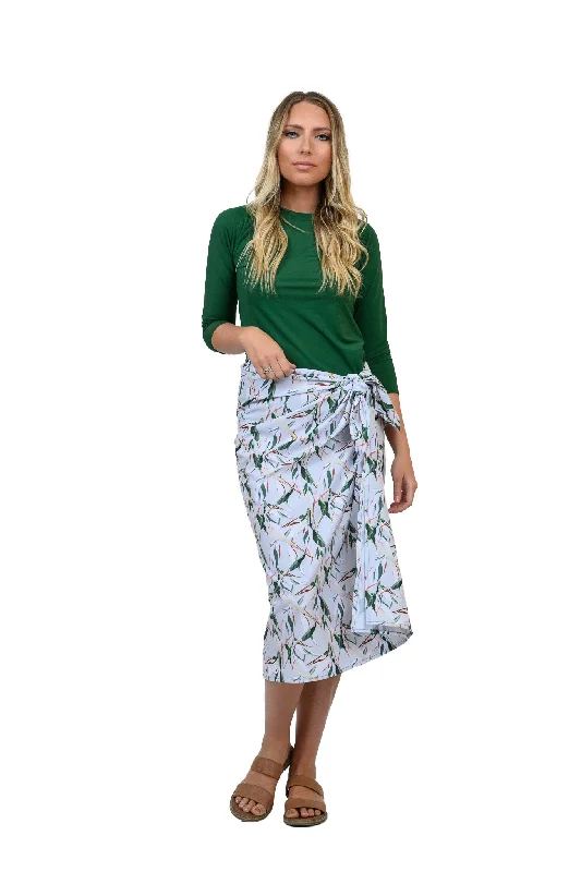 Women’s swim skirt voluminous -Green Leaves Non Stretch Maxi Wrap Swim Skirt