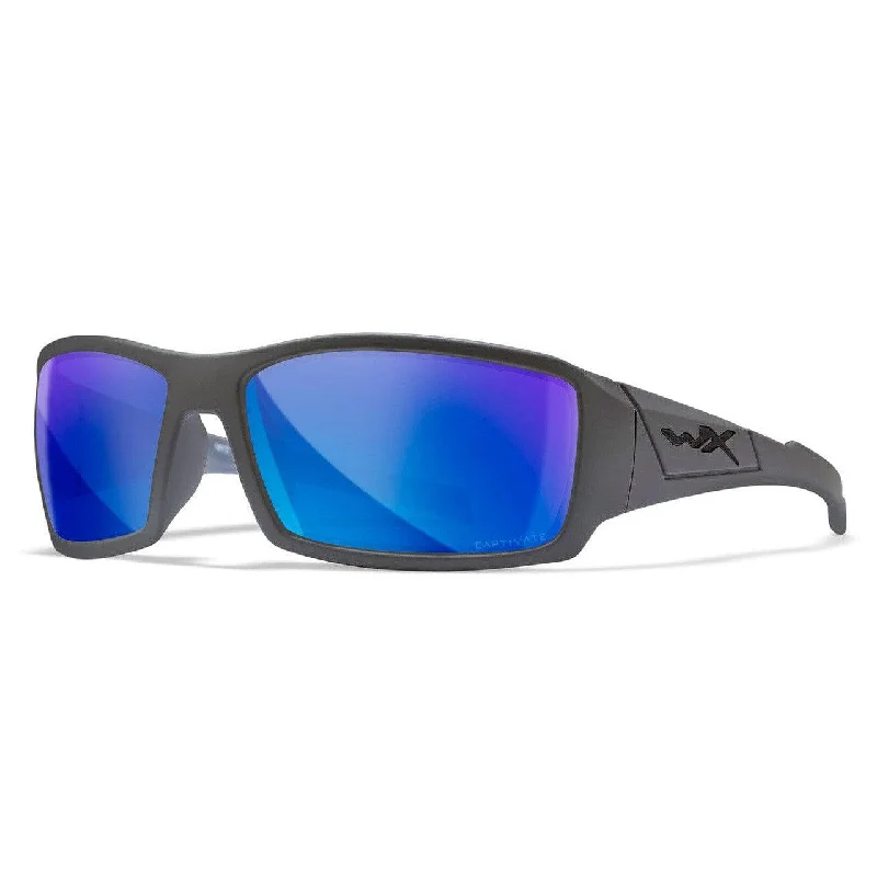 sunglasses anniversary present -Wiley X Twisted Sunglasses with Matte Grey Frame and Captivate Polarized Blue Mirror Lens