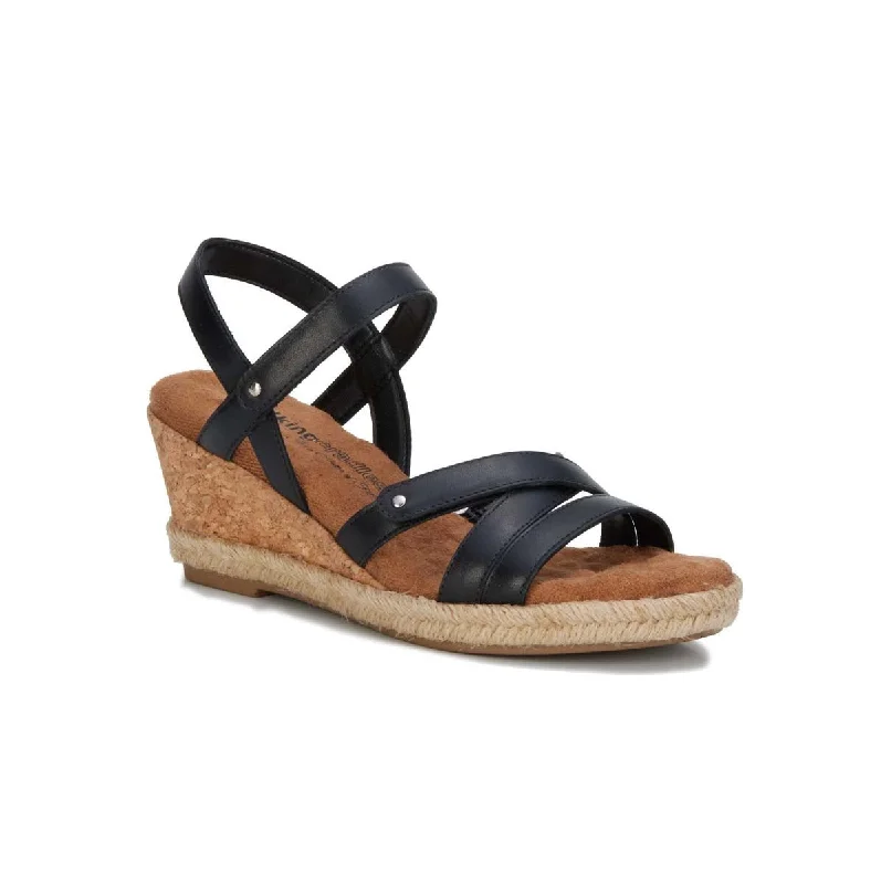 Women’s sandals blue -Walking Cradles Wc Alba Women Wedge Sandal In Black Soft Atanado Leather