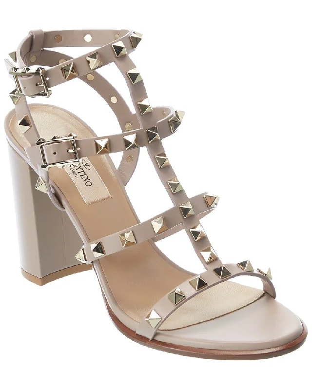 Women’s sandals wide strap -Valentino Rockstud Caged 90 Leather Ankle Strap Sandal