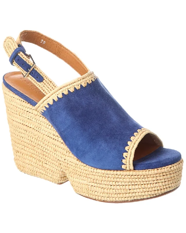 Women’s sandals flexible -Clergerie Damya Suede & Raffia Wedge Sandal