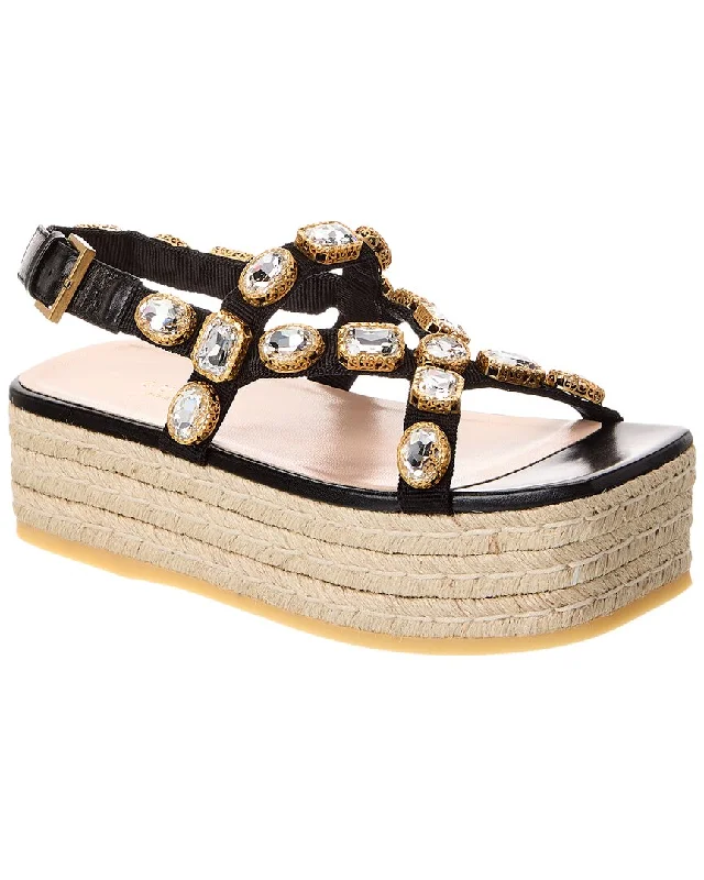 Women’s sandals block heel -Gucci Grosgrain & Leather Platform Sandal