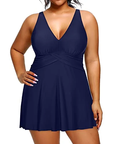 Women’s one-piece swimsuit monogrammed -One Piece Swimsuit With A Line Silhouette And High Waist For Women-Navy Blue