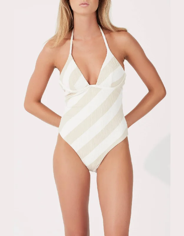 Women’s one-piece swimsuit striped -Husk Stripe Textured One Piece