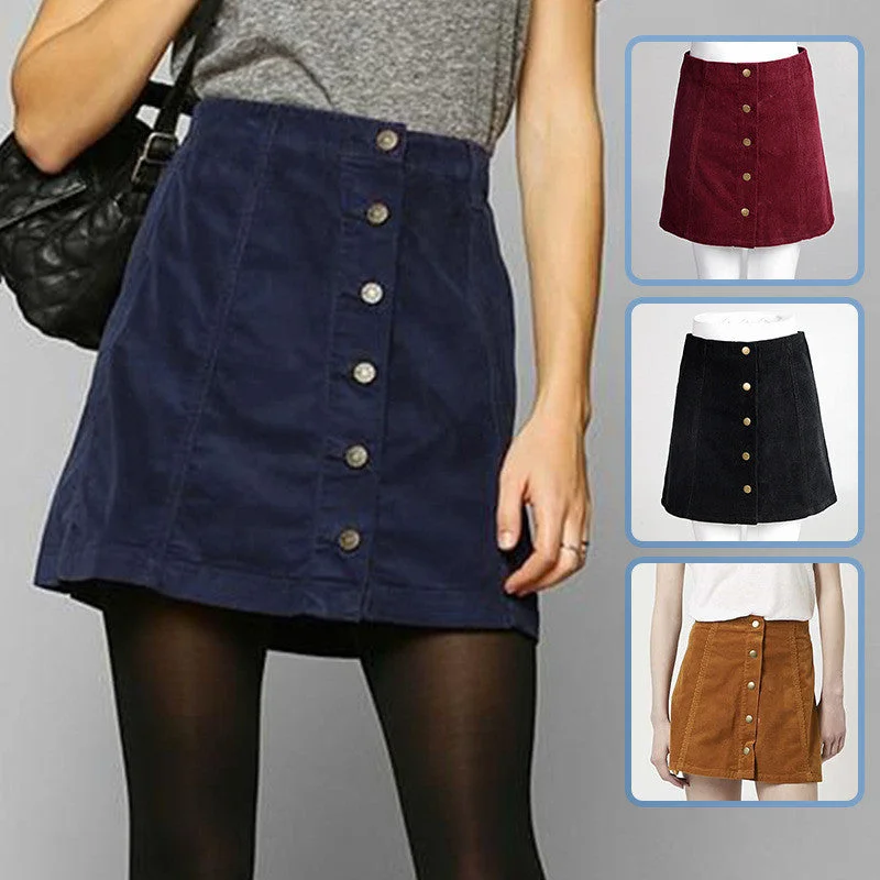 Women’s swim skirt coral -In the fall of the new front buckle A word skirt cultivate one's morality corduroy skirts