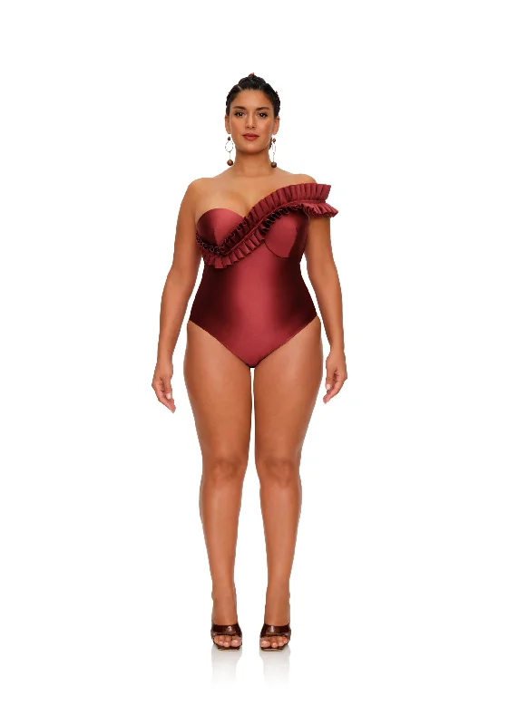 Women’s one-piece swimsuit solid color -NISI ONE PIECE SWIMSUIT - WINE