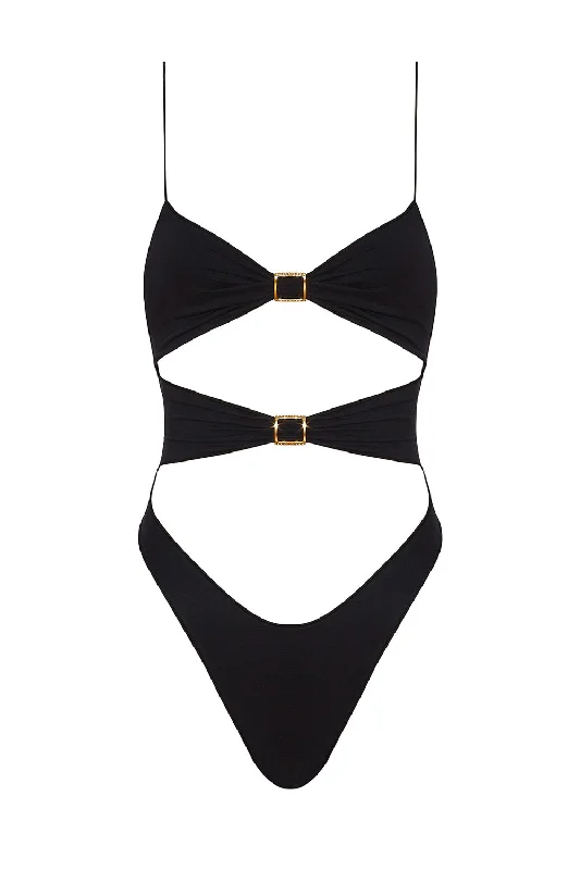 Women’s one-piece swimsuit earthy -high twist one piece in black terra