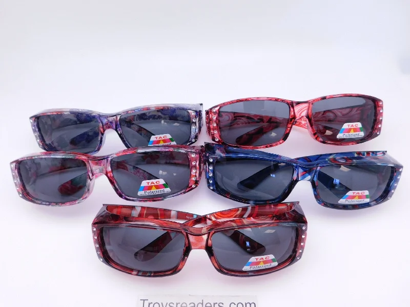 sunglasses round frame -Polarized Square Glitzy Flowery Fit Overs in Five Designs