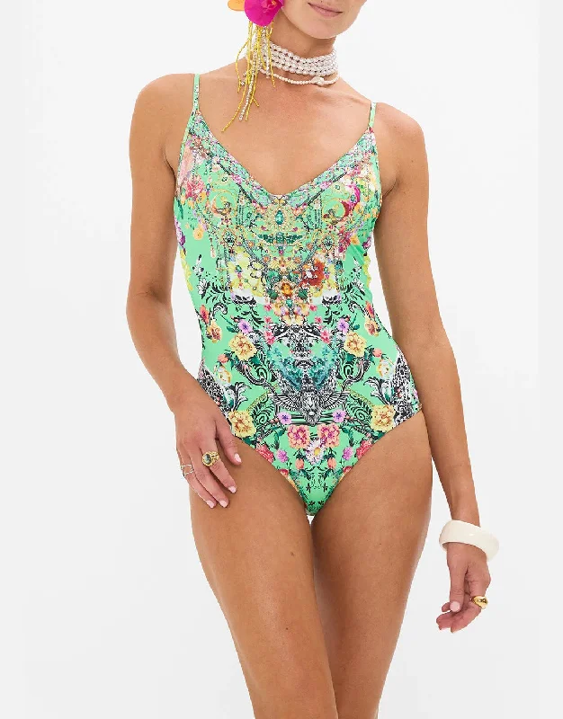 Women’s one-piece swimsuit sequin -Wired V-Neck One Piece, Porcelain Dream, C Cup