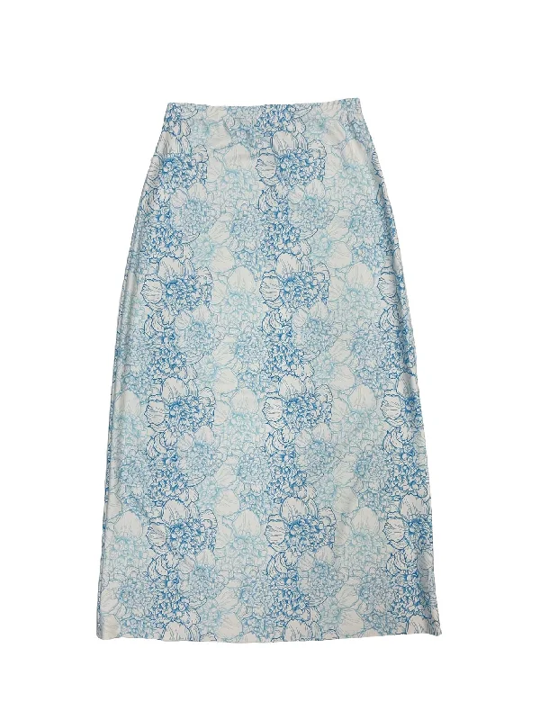 Women’s swim skirt off-white -Blue Floral Maxi Swim Skirt