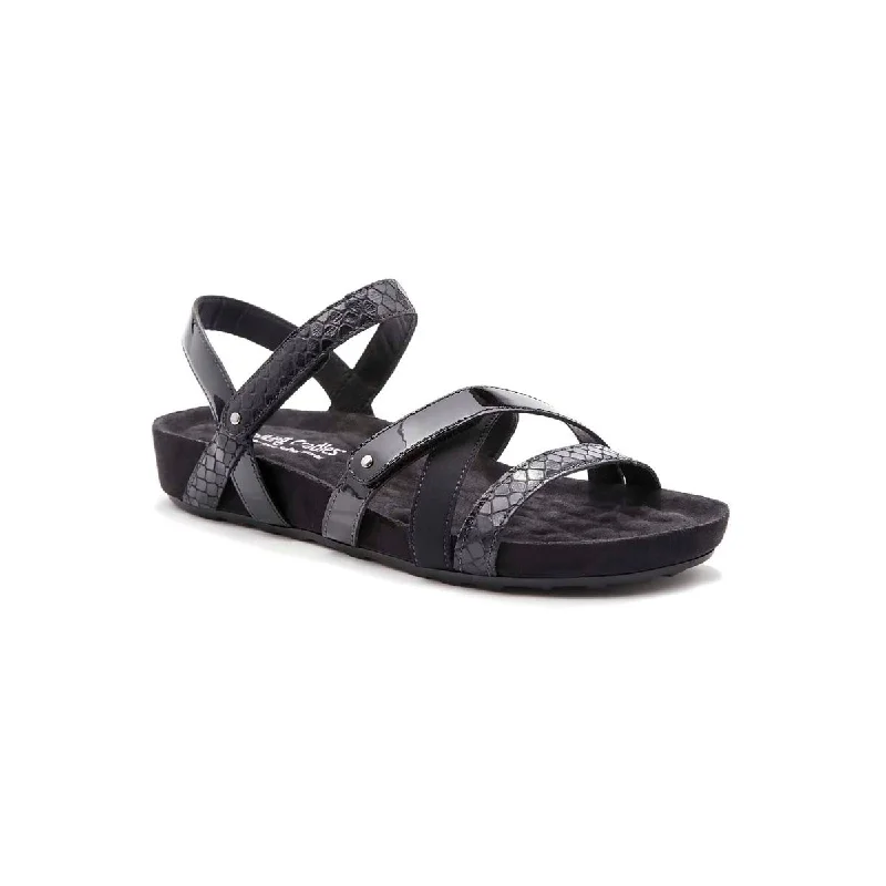 Women’s sandals metallic -Walking Cradles Wc Pool Women Strappy Sandal In Black Textured Multi Leather