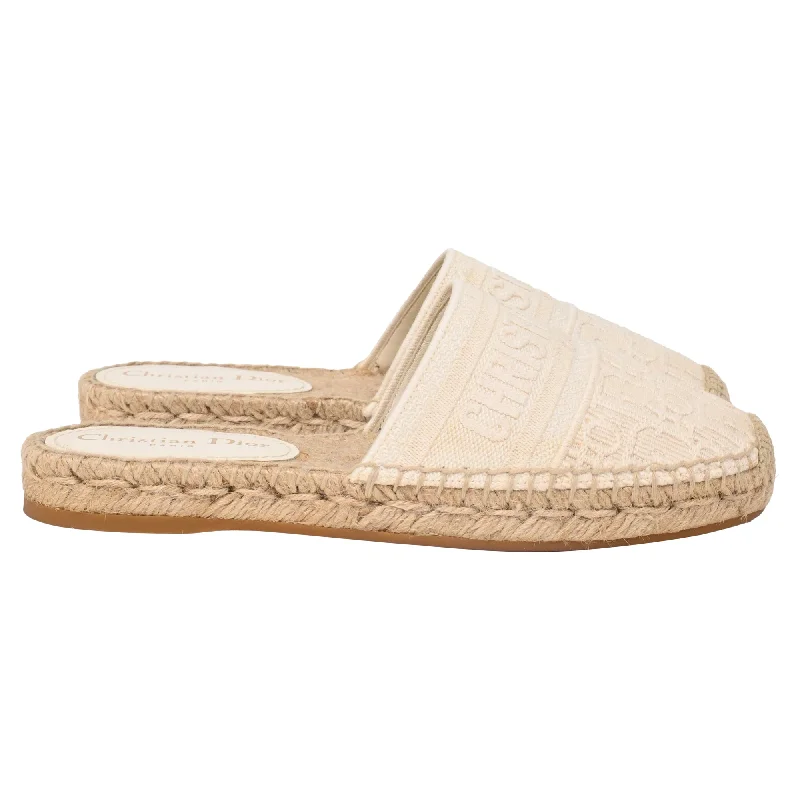 Women’s sandals boho -Dior Granville Embroidered Flat Espadrille Mules in White Cotton