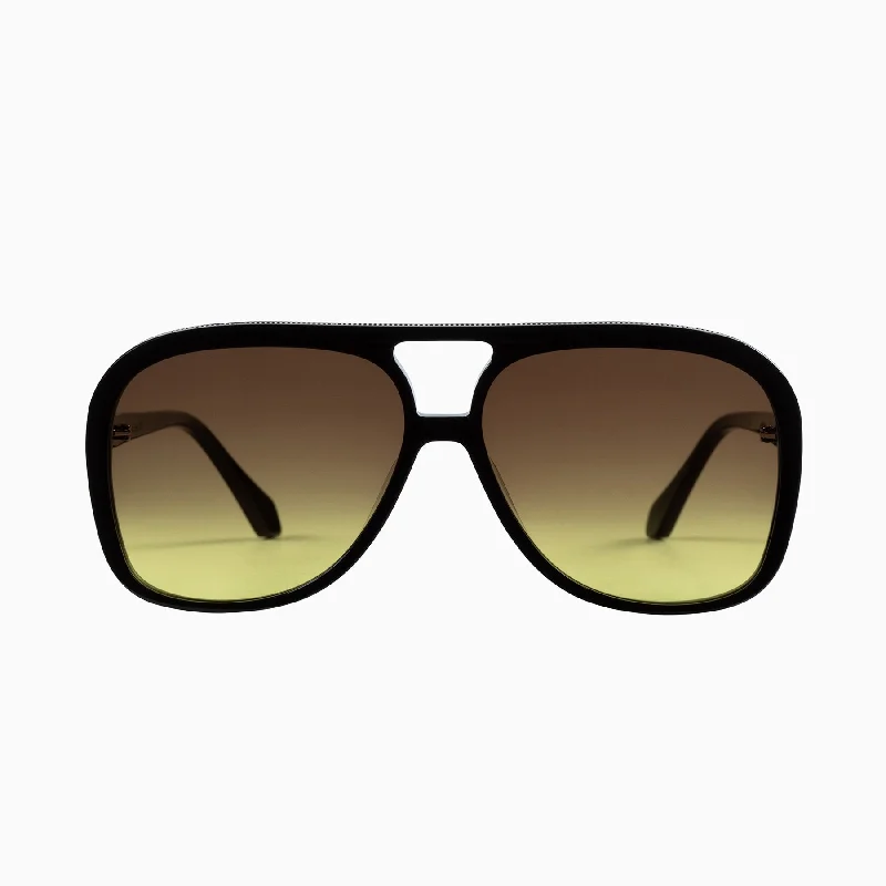 Gloss Black w. Gold Metal Trim / Brown to Yellow Gradient Lens