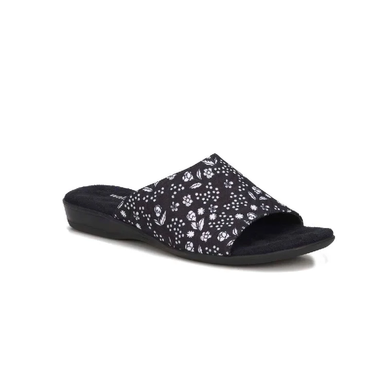 Women’s sandals chunky -Walking Cradles Wc Cam Women Slip-on Sandal In Black Floral Print Fabric