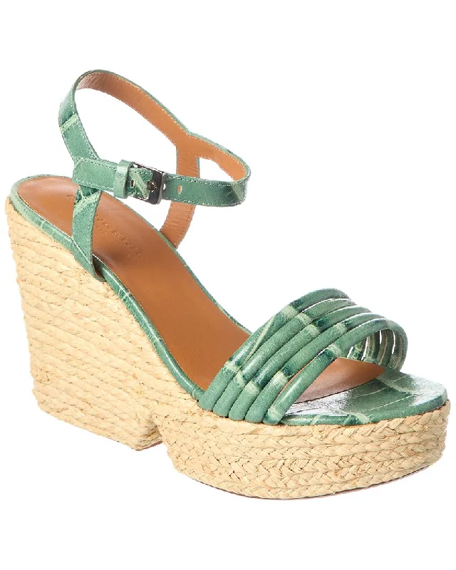 Women’s sandals structured -Clergerie Dane Croc-Embossed Leather Wedge Sandal