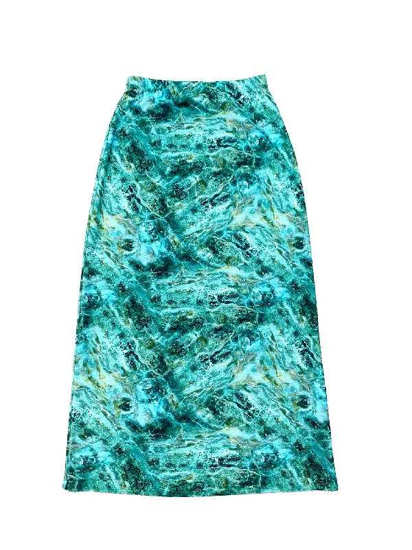 Women’s swim skirt chic -Green Marble Maxi Swim Skirt