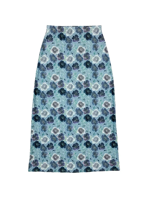 Women’s swim skirt fitted -Blue Floral Maxi Swim Skirt