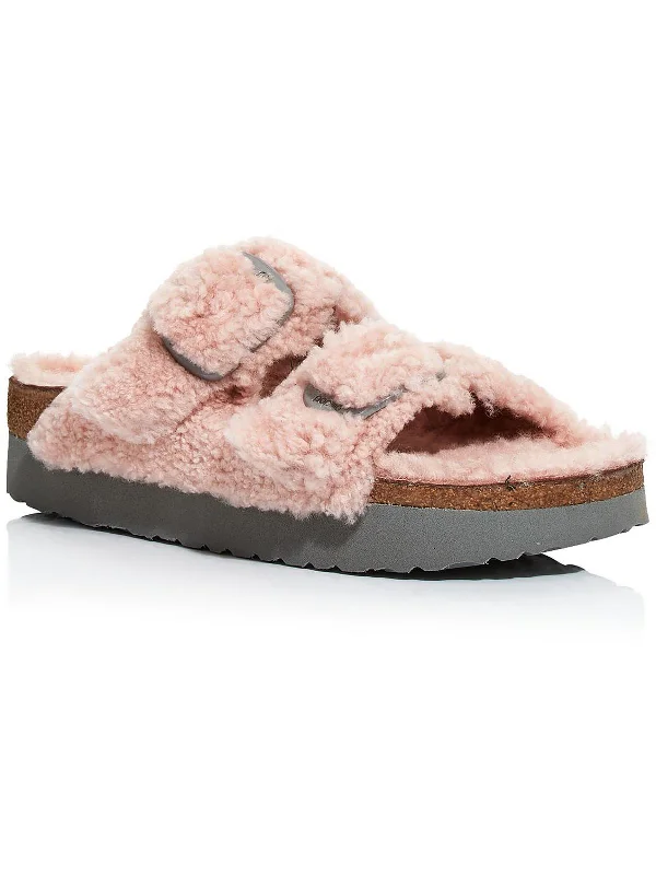 Women’s sandals lightweight -Womens Leather Shearling Slide Sandals