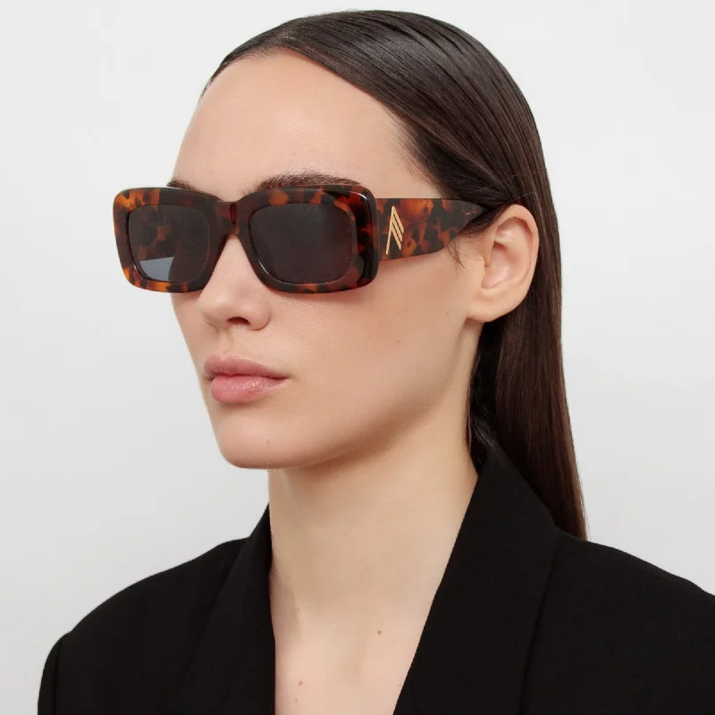 sunglasses high fashion -Marfa Rectangular Sunglasses in Tortoiseshell and Blue Lenses