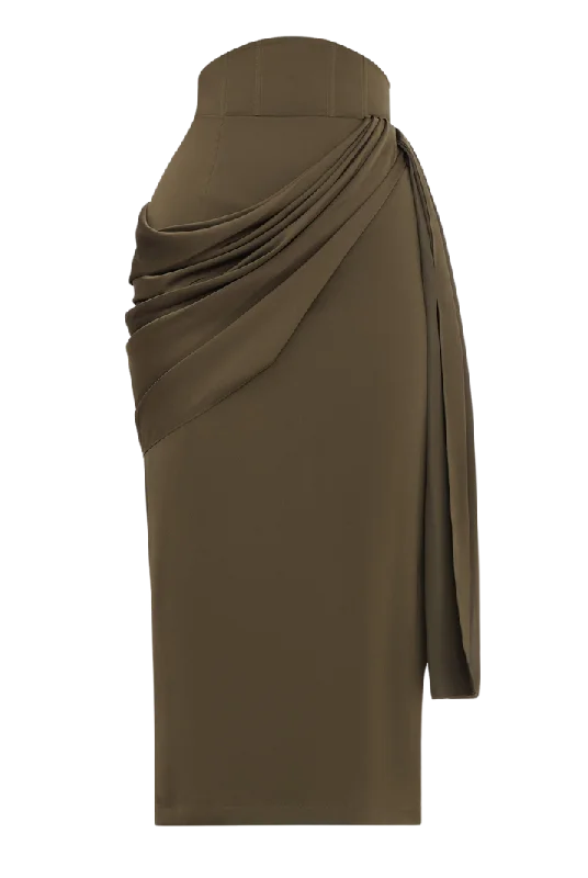 Women’s swim skirt midi -Ido Drape Midi Skirt | Olive