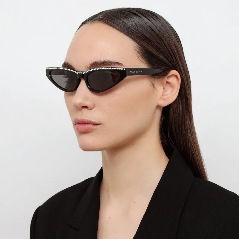 sunglasses rubber grips -Slim Cat Eye Sunglasses in Black and Crystals