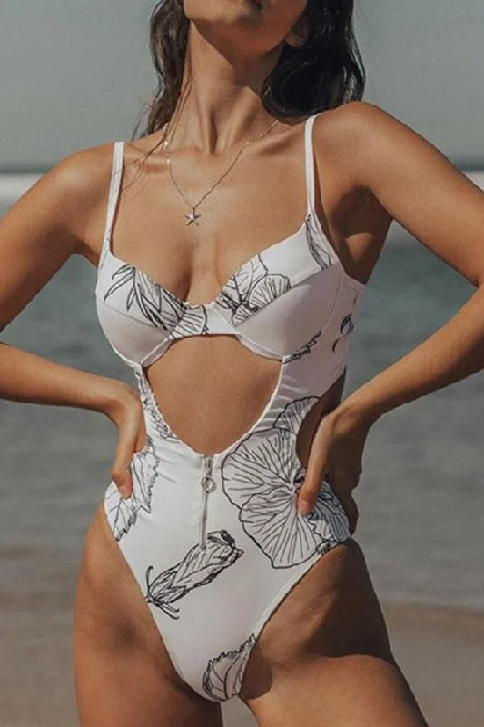 Women’s one-piece swimsuit tie-front -Graphic Print Smart Underwire One Piece Swimsuit