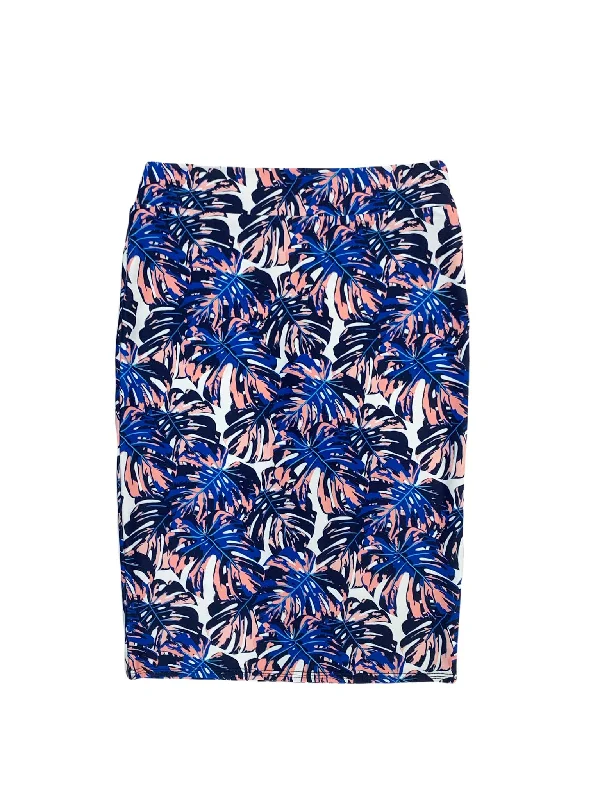 Women’s swim skirt ivory -Blue Leaves Pencil Swim Skirt