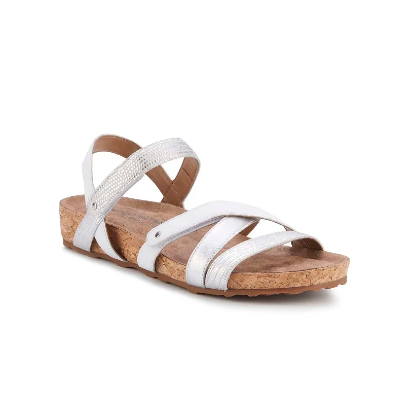 Women’s sandals rust -Walking Cradles Wc Pool Women Strappy Sandal In White & Silver Multi Leather