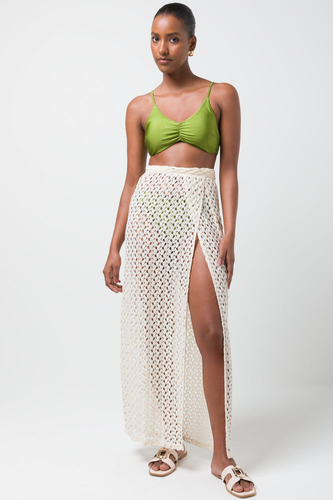 Women’s swim skirt jet black -Crochet Wrap Skirt Cream