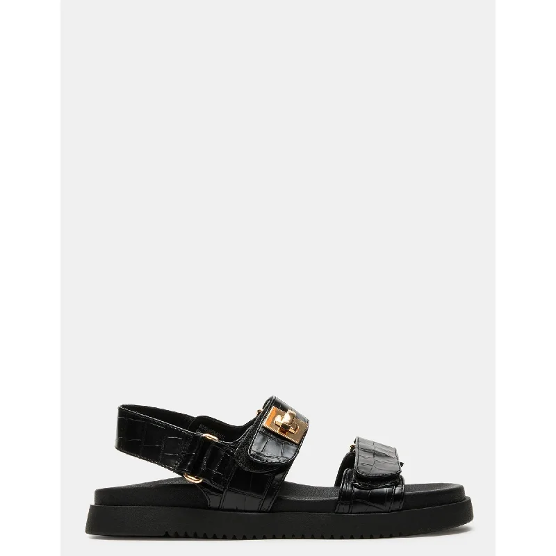 Women’s sandals fringed -Mona Black Crocodile