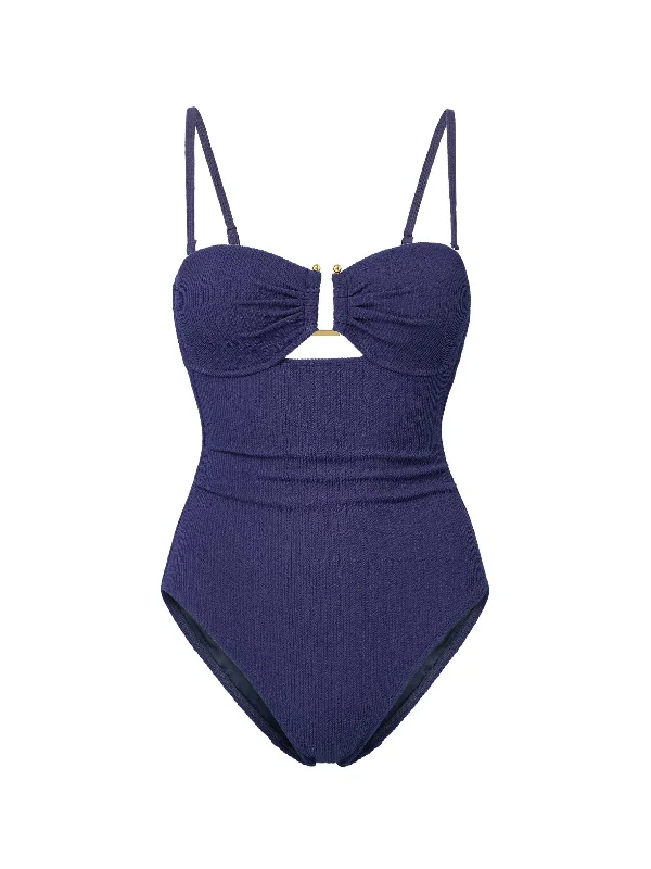 Women’s one-piece swimsuit tie-front -Juliette One Piece In Navy Texture