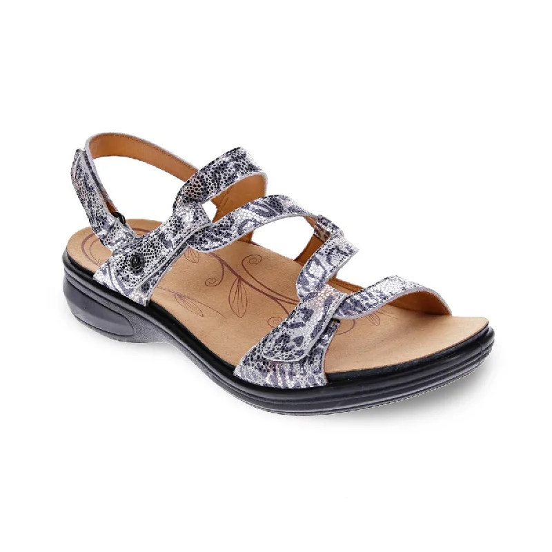 Women’s sandals coastal -Revere Emerald Women's 3 Strap Leather Sandals In Silver Safari