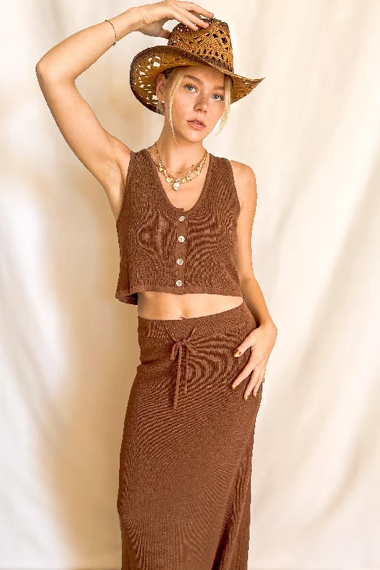 Women’s swim skirt black -Knit Drawstring Maxi Skirt / Brown