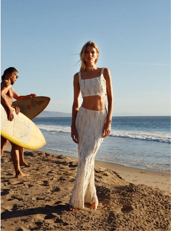 Women’s swim skirt high waisted -Aphrodite's White Beaded Co-ord Skirt - Daphne x Oceanus