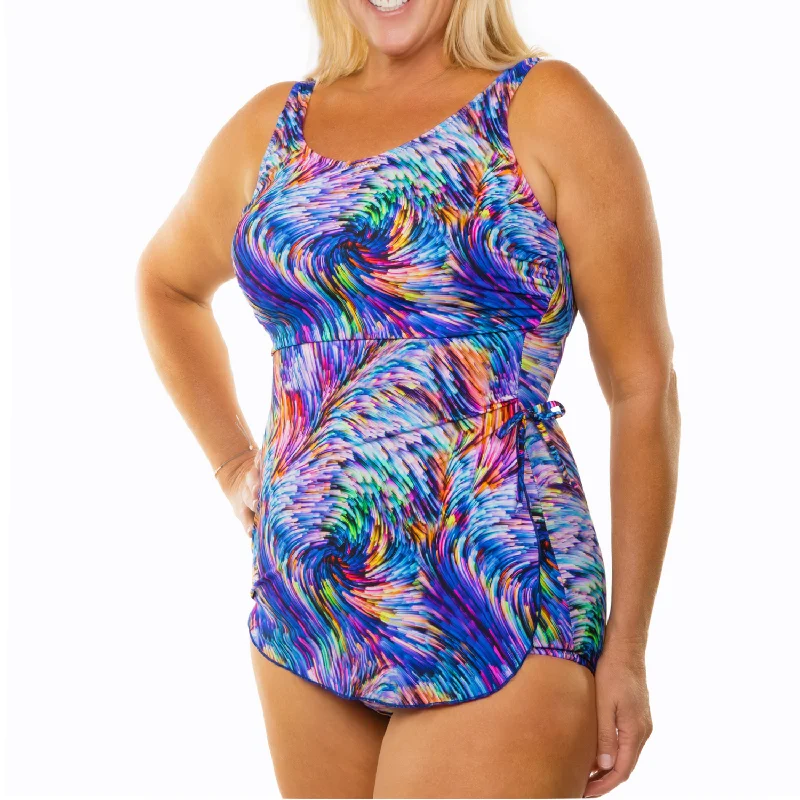 Women’s swim skirt fitted -Women's Front Skirted Plus Size one-Piece Swimsuit - Chasing Waves