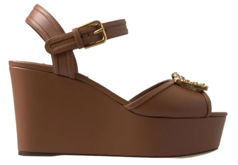 Women’s sandals peep toe -Dolce & Gabbana Chic  Leather Ankle Strap Women's Wedges